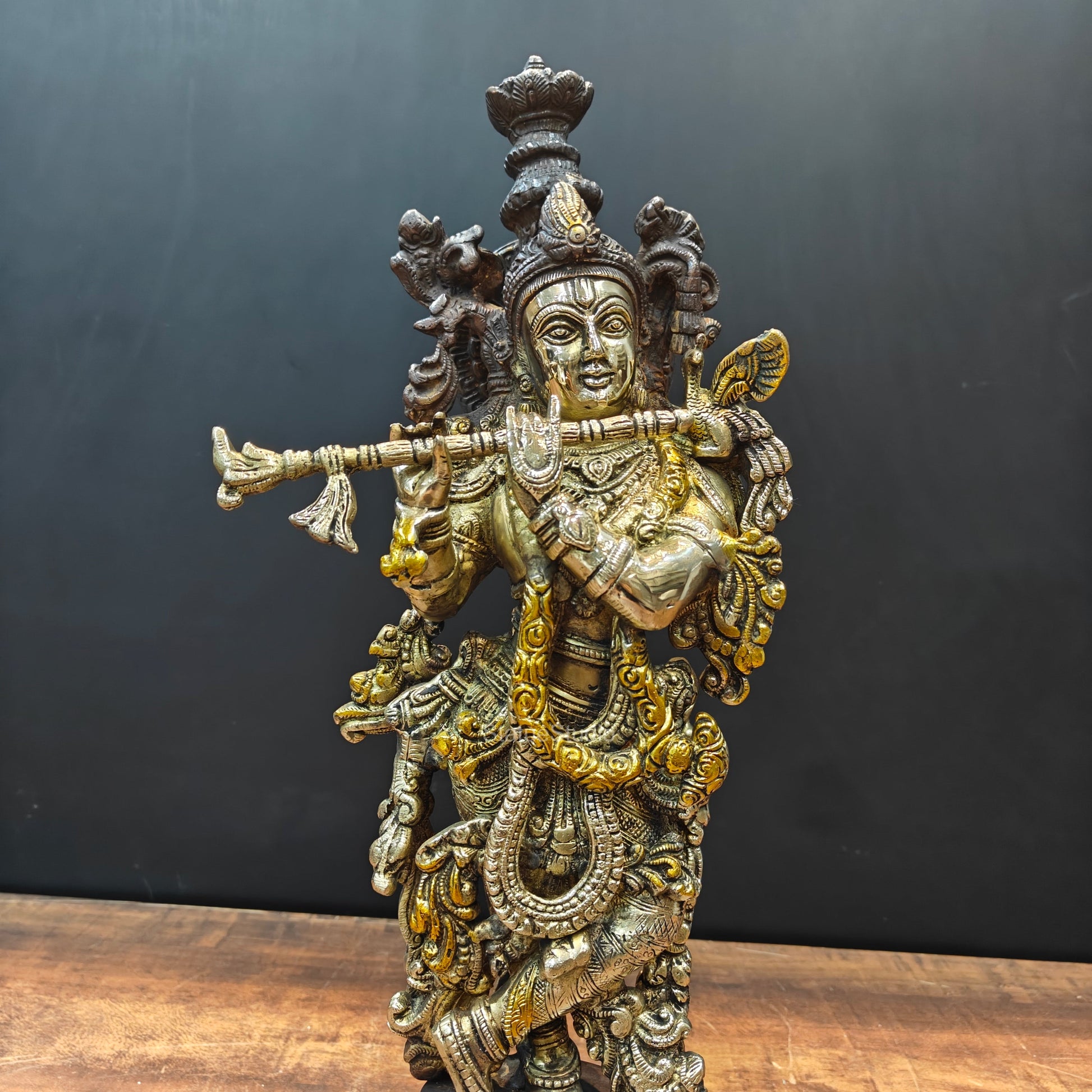 Brass Krishna Statue Antique Finish 20 Inches - Image 4