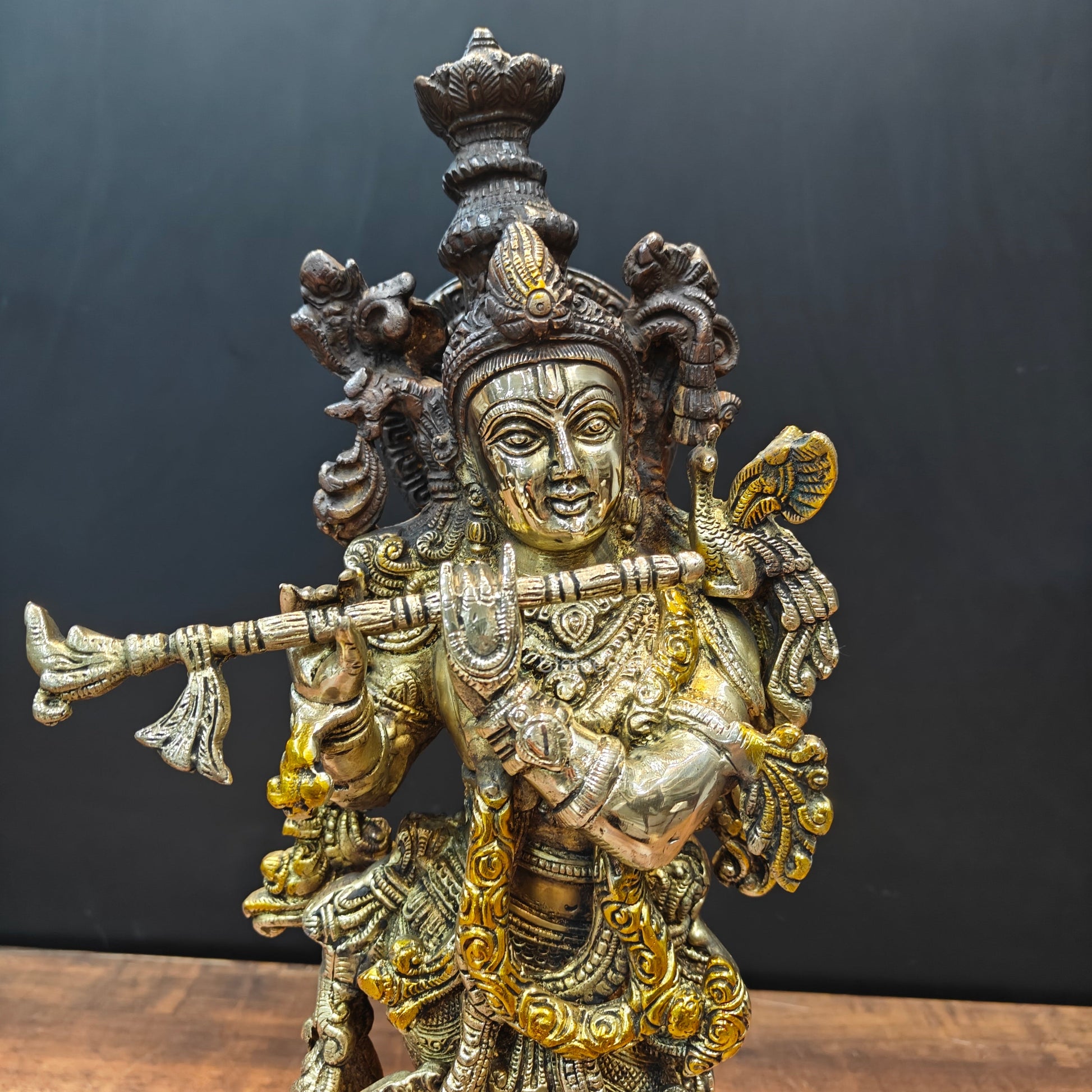 Brass Krishna Statue Antique Finish 20 Inches - Image 2