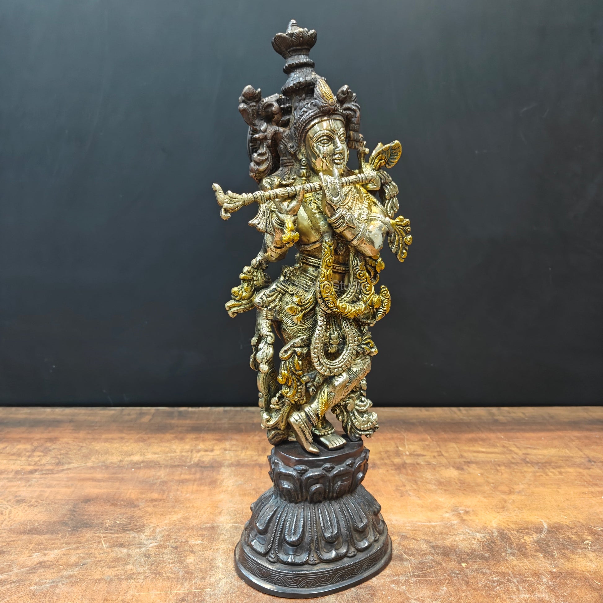 Brass Krishna Statue Antique Finish 20 Inches - Image 5