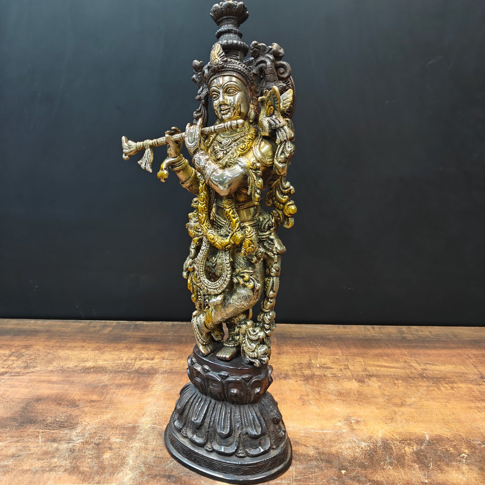 Brass Krishna Statue Antique Finish 20 Inches - Image 6