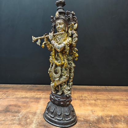 Brass Krishna Statue Antique Finish 20 Inches by vendor-unknown - Hindu Gods (View 6)
