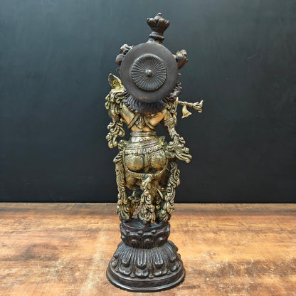 Brass Krishna Statue Antique Finish 20 Inches by vendor-unknown - Hindu Gods (View 7)