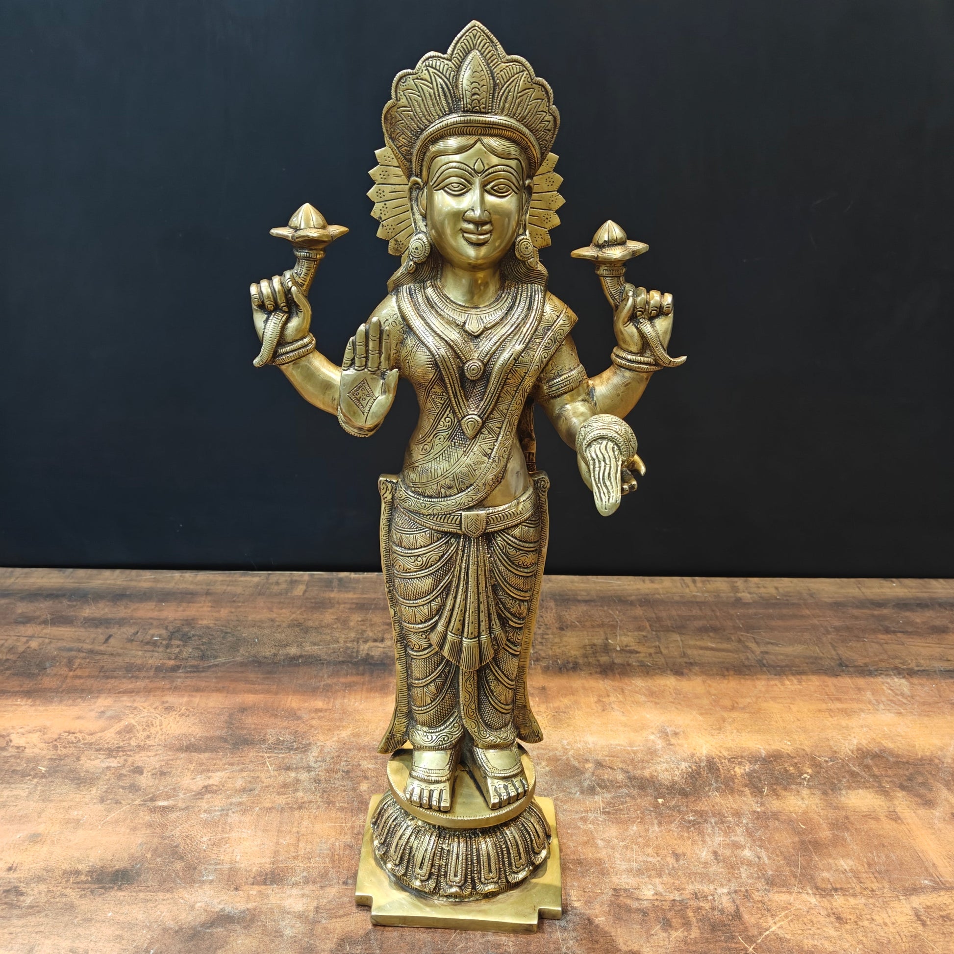 Brass Goddess Standing Lakshmi Idol For Home Decor 2 Feet - Image 2