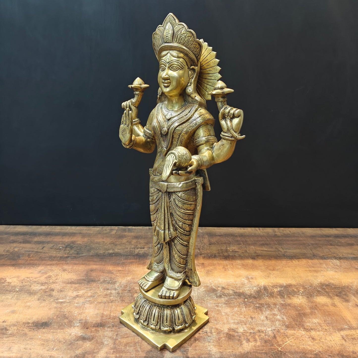 Brass Goddess Standing Lakshmi Idol For Home Decor 2 Feet