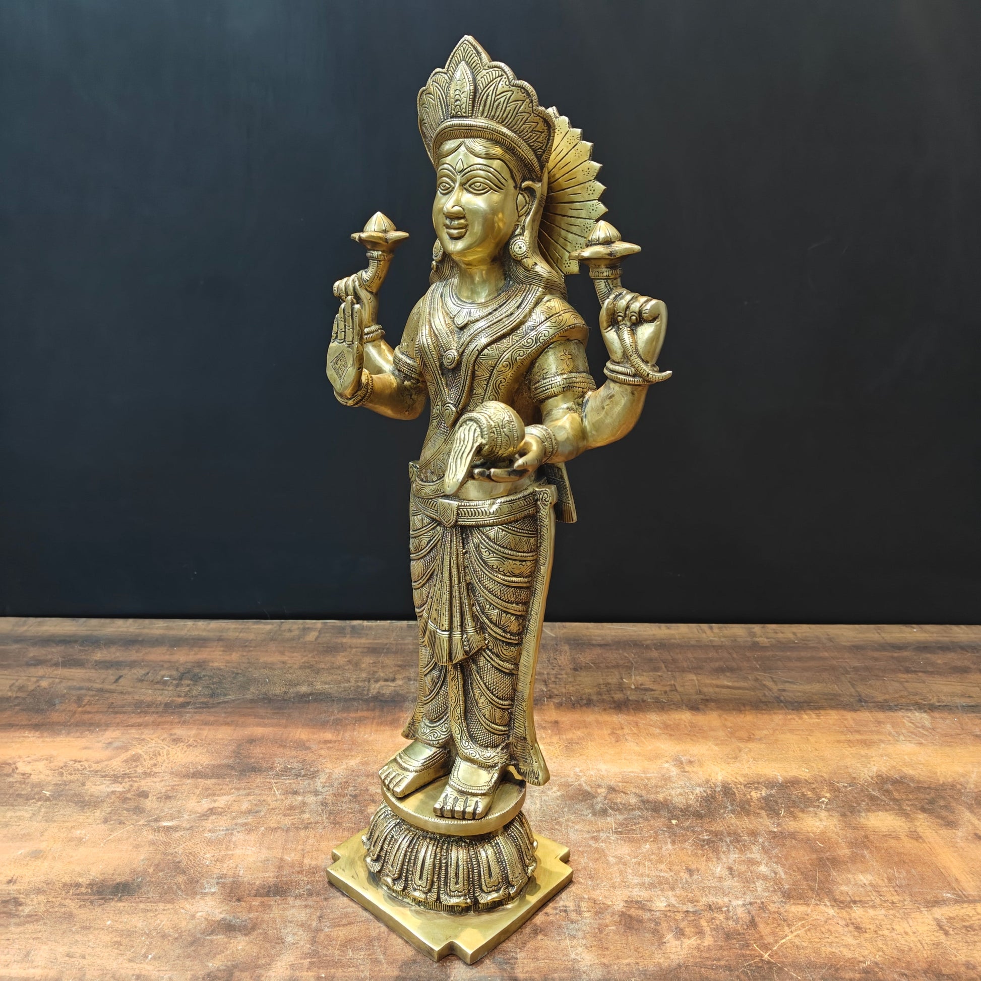 Brass Goddess Standing Lakshmi Idol For Home Decor 2 Feet - Image 6