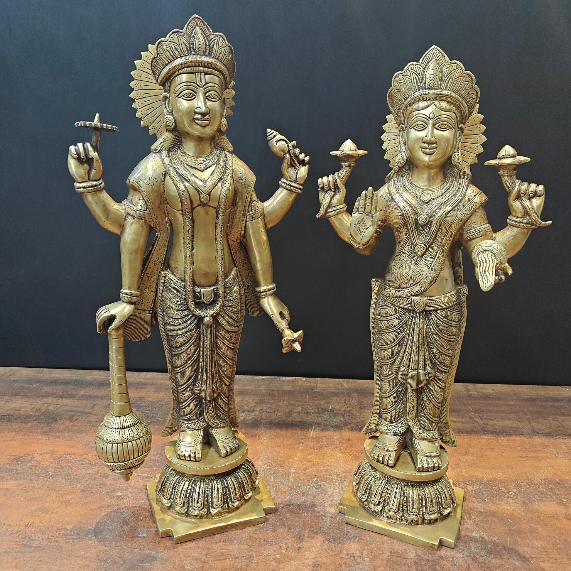 Brass Vishnu Lakshmi Idol For Home Temple Decor 2 Feet - Image 3