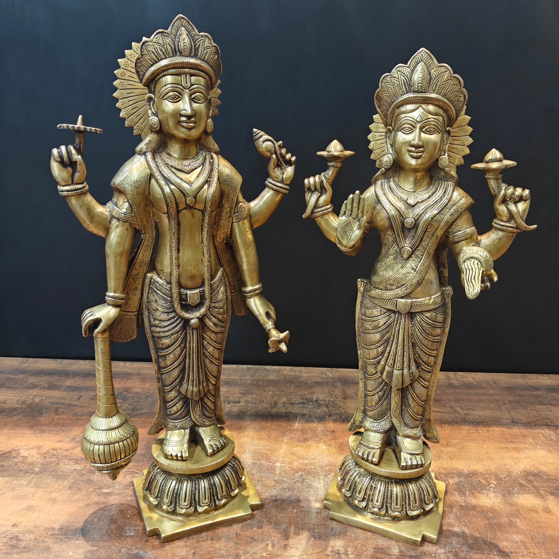 Brass Vishnu Lakshmi Idol For Home Temple Decor 2 Feet - Image 4