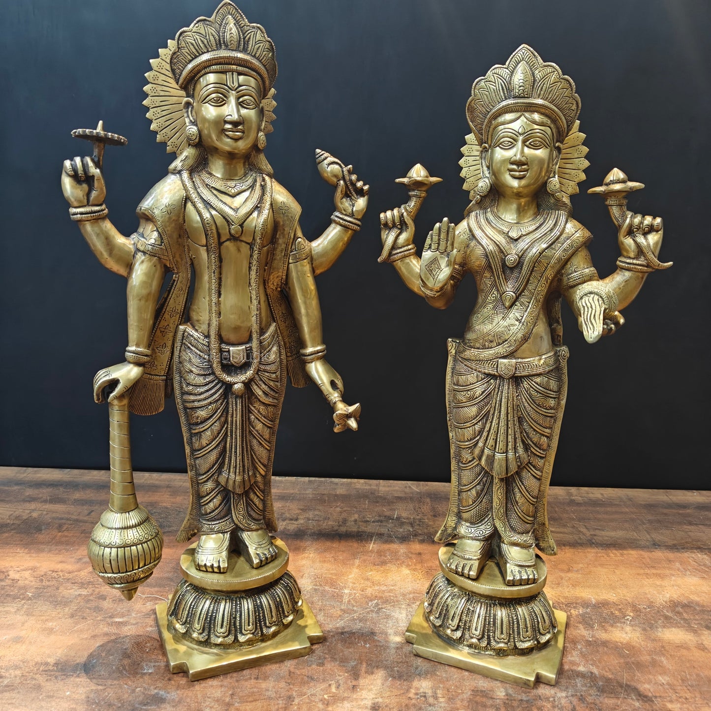 Brass Vishnu Lakshmi Idol For Home Temple Decor 2 Feet