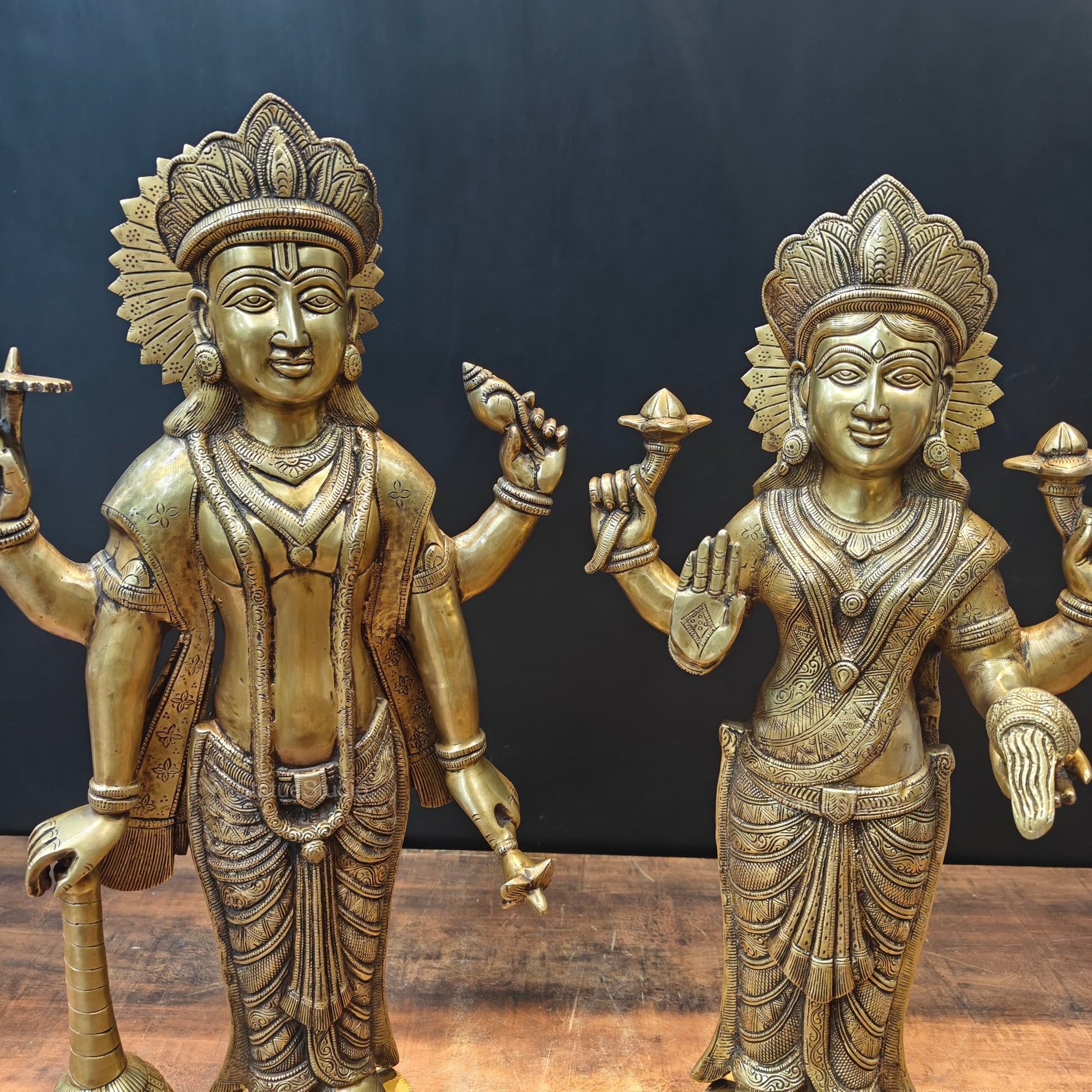 Brass Vishnu Lakshmi Idol For Home Temple Decor 2 Feet - Image 2