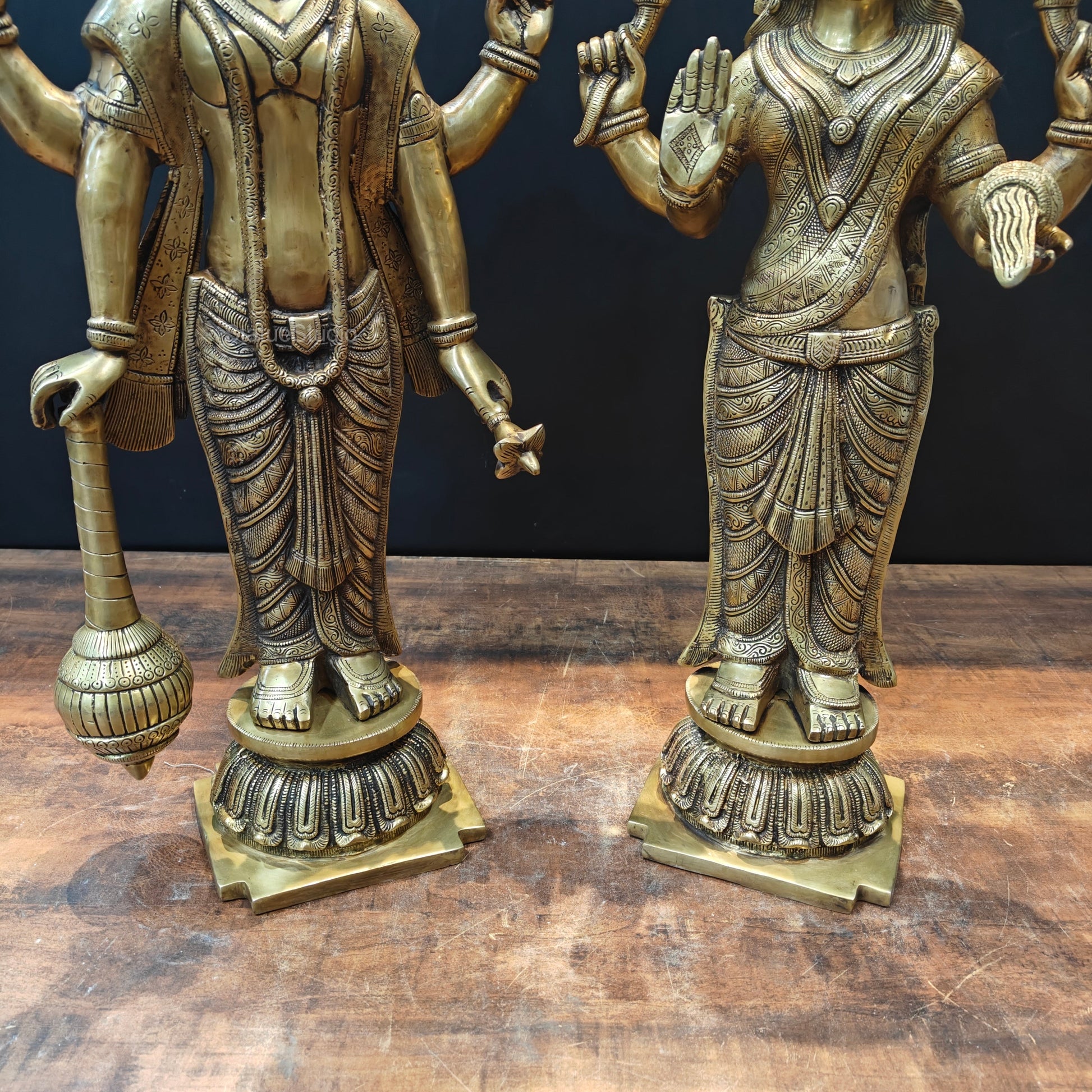 Brass Vishnu Lakshmi Idol For Home Temple Decor 2 Feet - Image 7