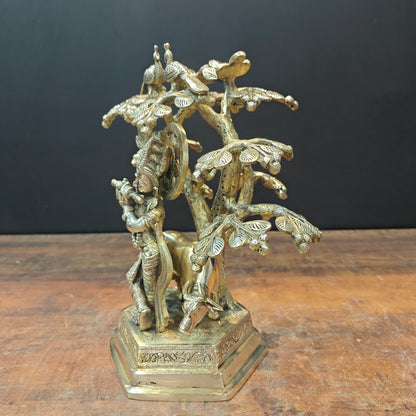 Brass Krishna With Cow Idol Under Kadamba Tree 14 Inch by vendor-unknown - Hindu Gods (View 6)