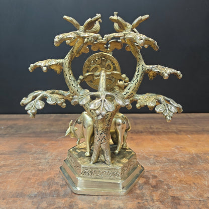Brass Krishna With Cow Idol Under Kadamba Tree 14 Inch by vendor-unknown - Hindu Gods (View 8)