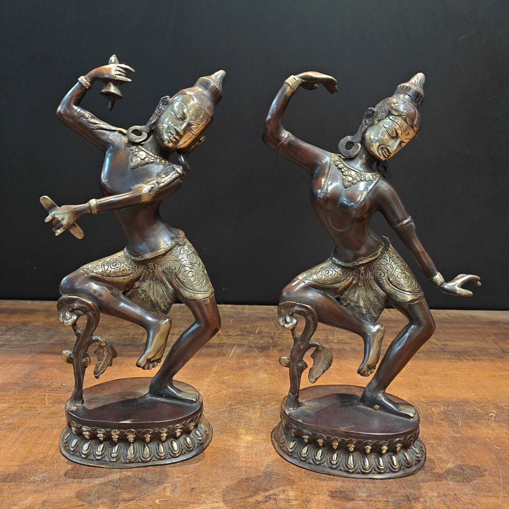 Brass Dancing Shiva Parvati Idols Antique Finish 16 Inches - Image 3