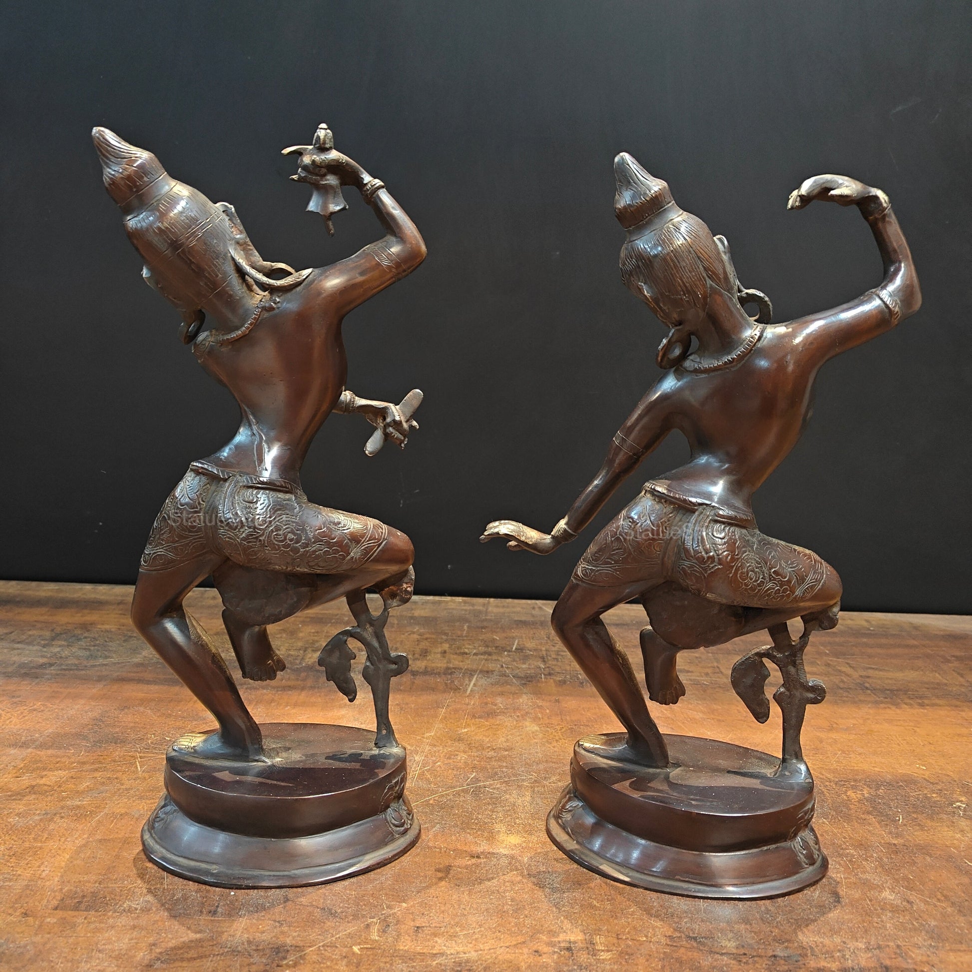 Brass Dancing Shiva Parvati Idols Antique Finish 16 Inches - Image 7