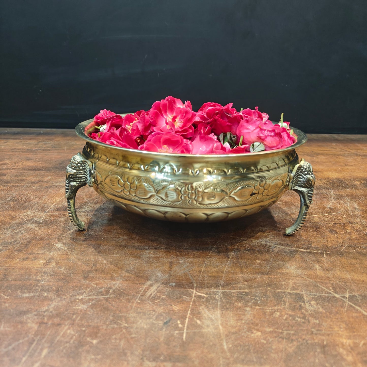 Brass Antique Urli with Elephant Legs 10"