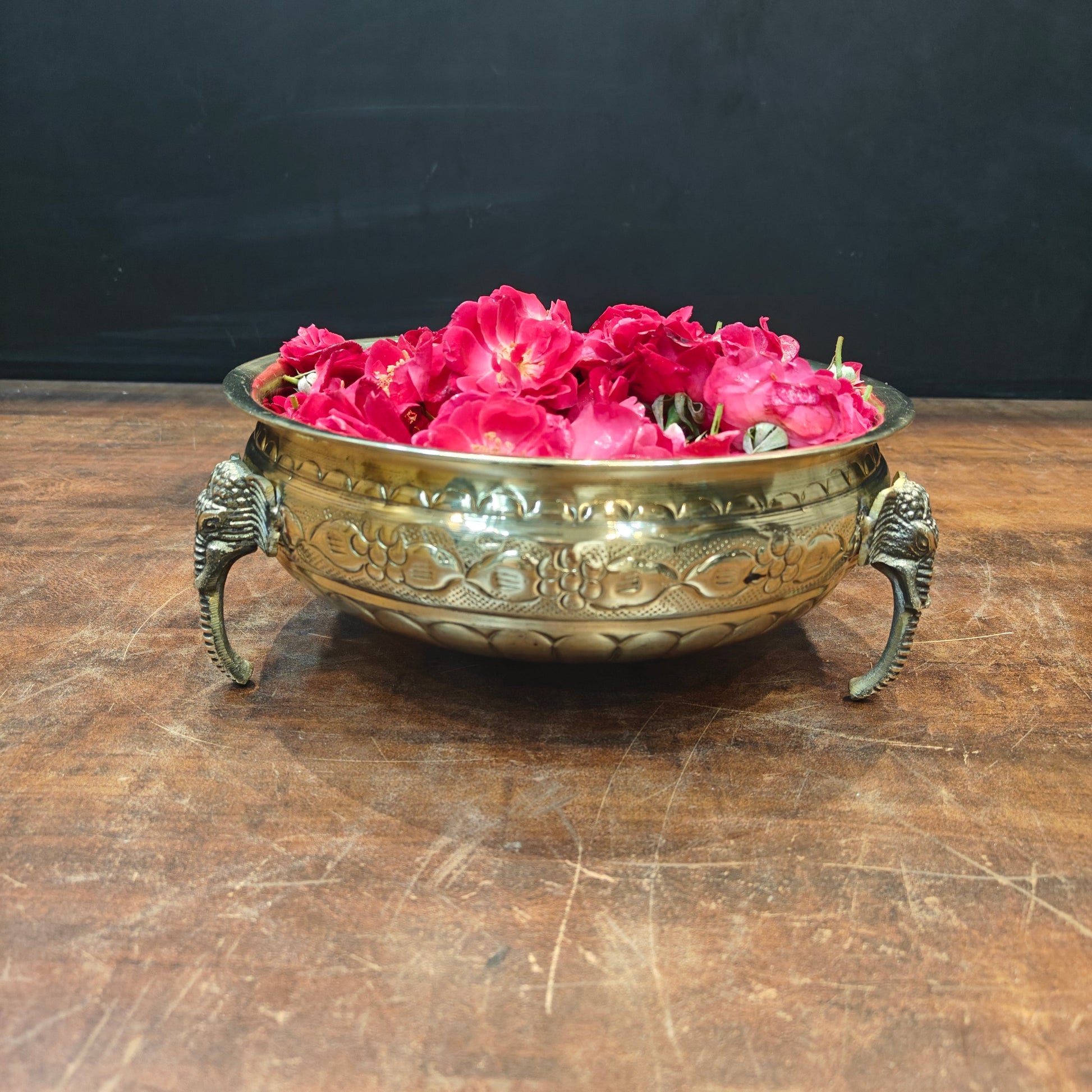 Brass Antique Urli with Elephant Legs 10" - Image 3