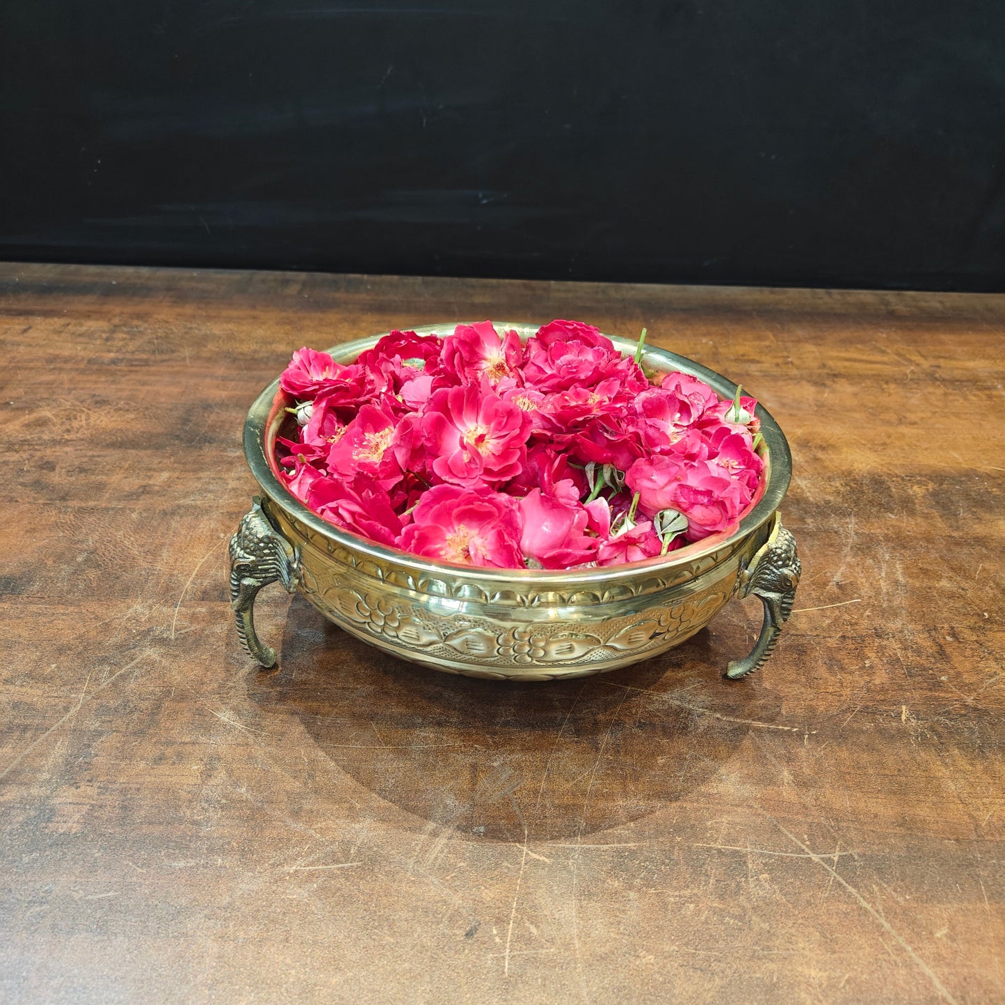 Brass Antique Urli with Elephant Legs 10"