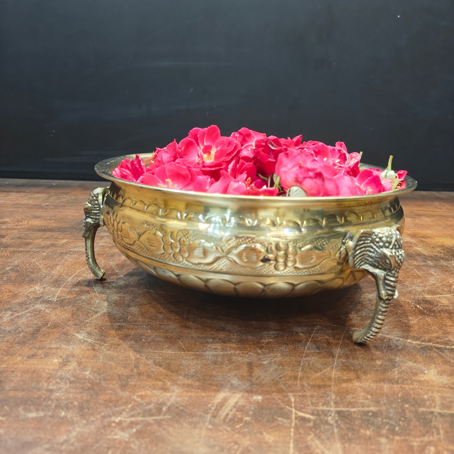 Brass Antique Urli with Elephant Legs 10"