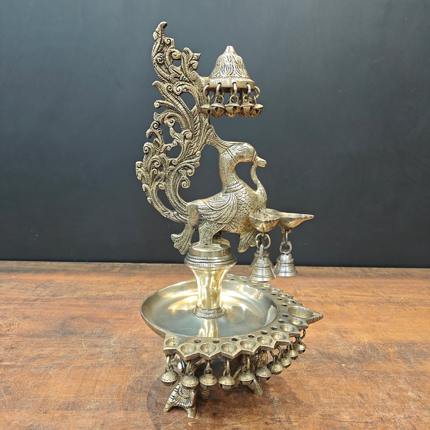 Brass Peacock Diya Oil Lamp 17"