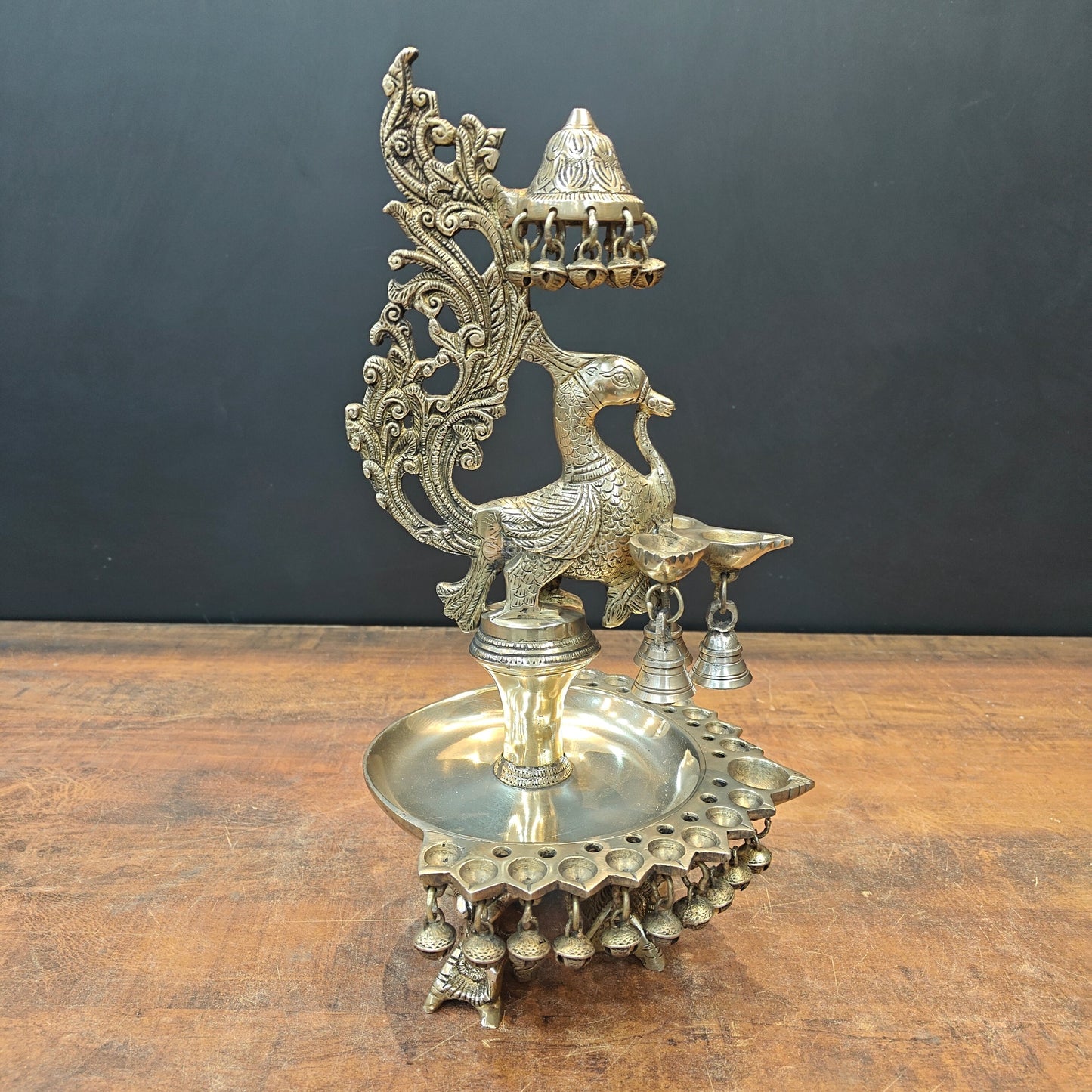 Brass Peacock Diya Oil Lamp 17"