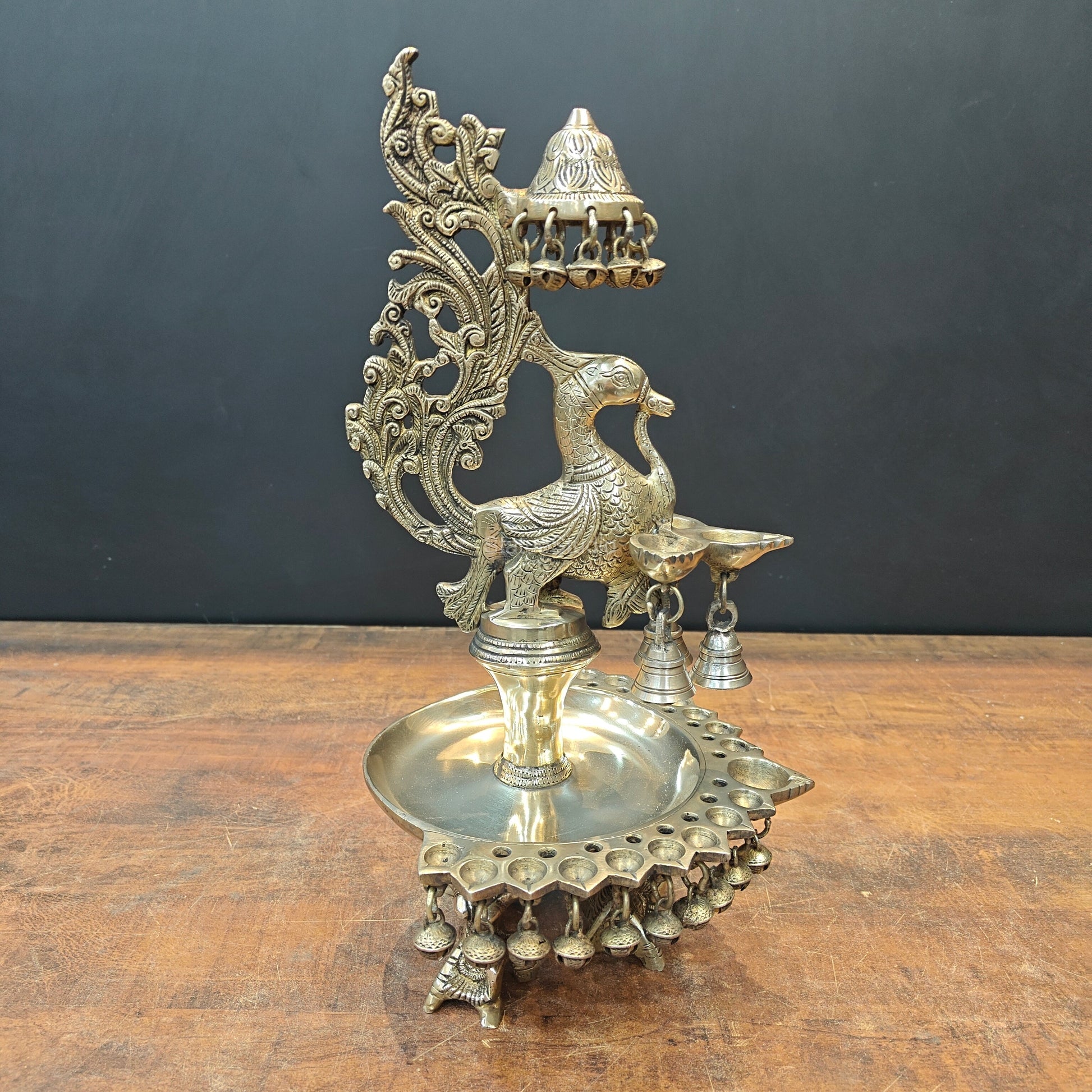 Brass Peacock Diya Oil Lamp 17" - Image 2