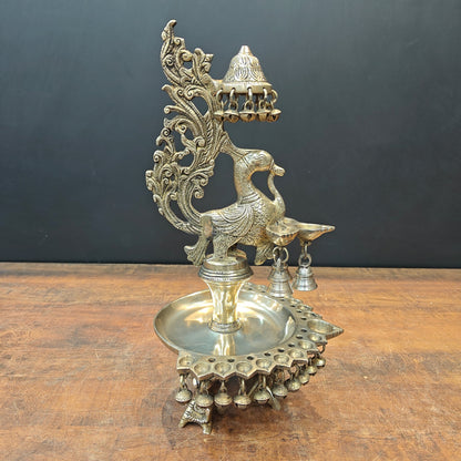 Brass Peacock Diya Oil Lamp 17" by vendor-unknown - Spiritual (View 2)