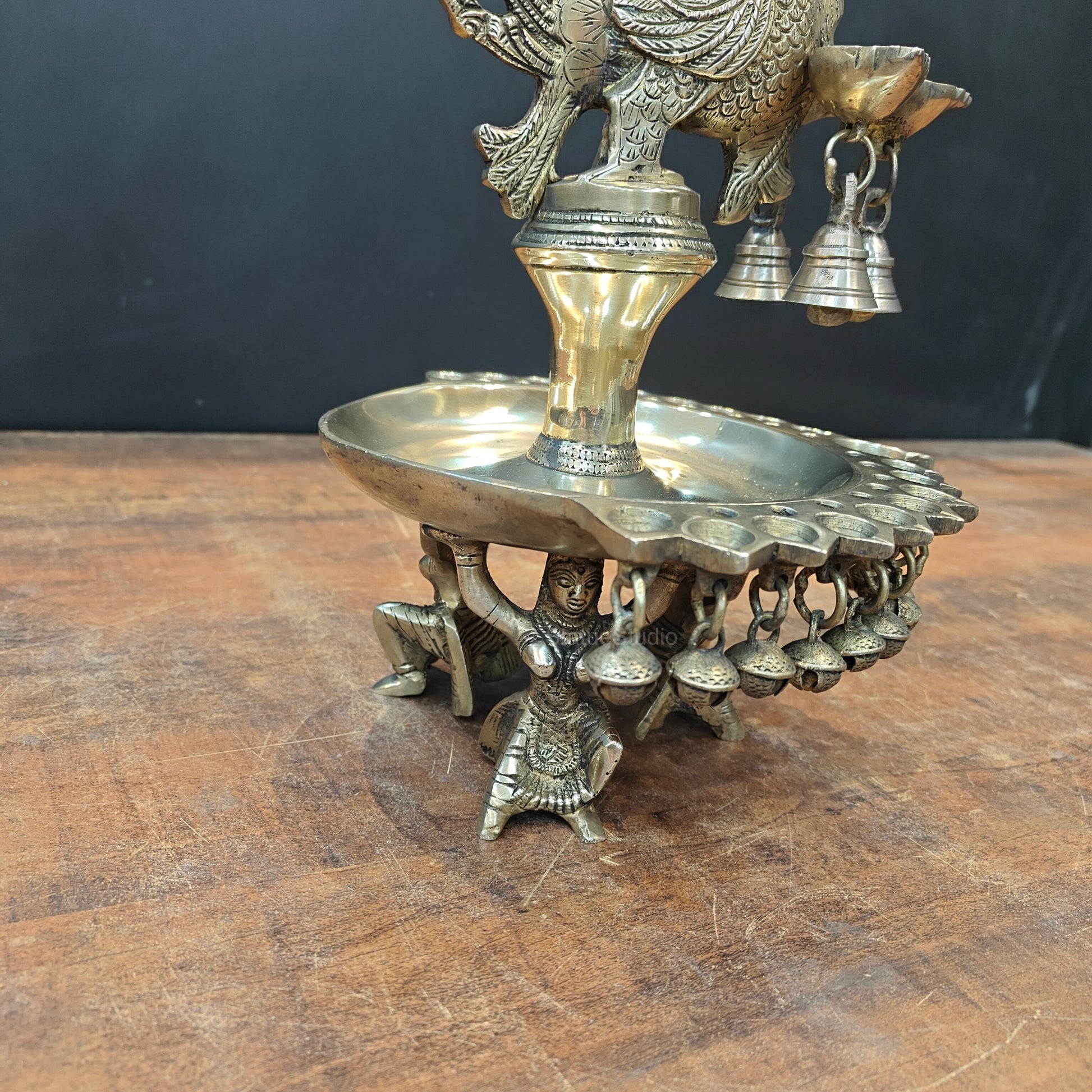Brass Peacock Diya Oil Lamp 17" - Image 3