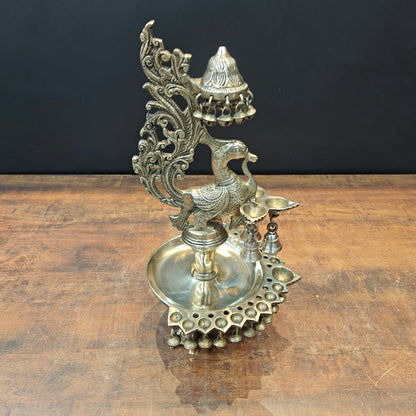 Brass Peacock Diya Oil Lamp 17" by vendor-unknown - Spiritual (View 4)