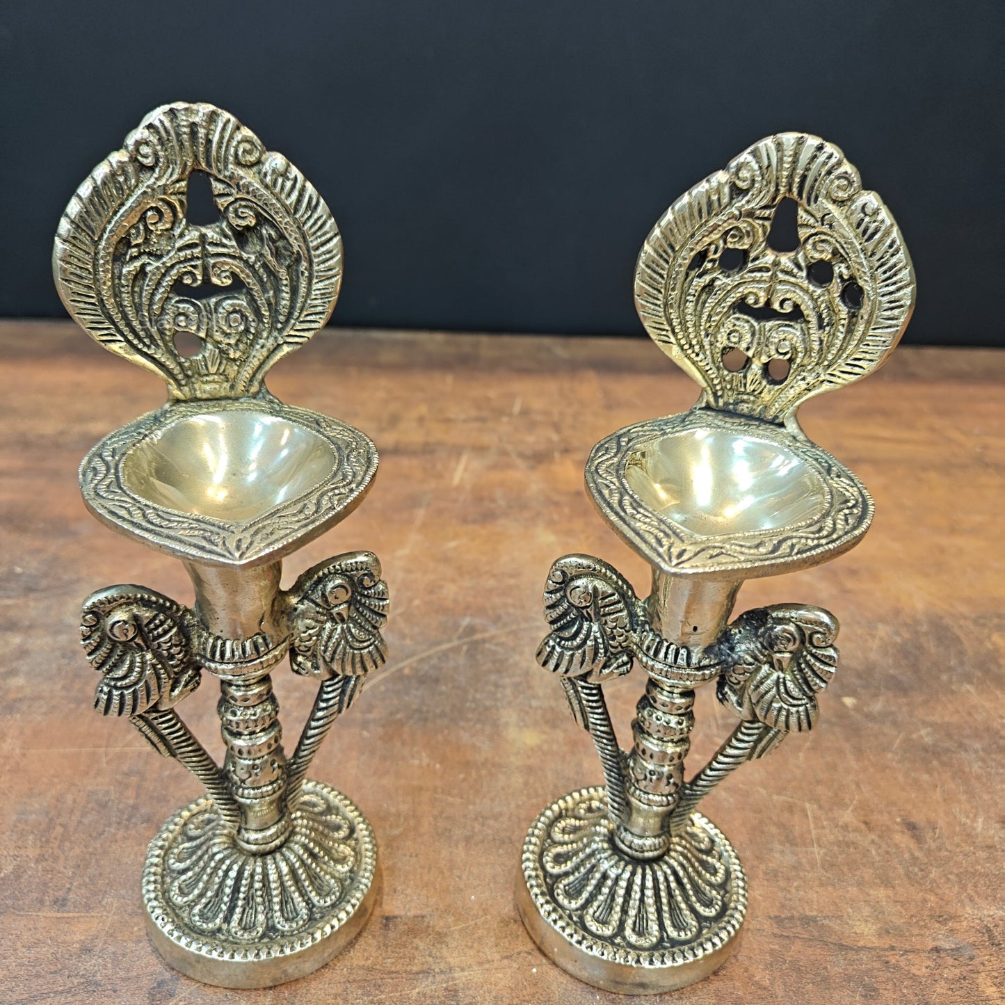 Brass Oil Lamp Diya Pair For Home Temple Decor Showpiece 9 Inch