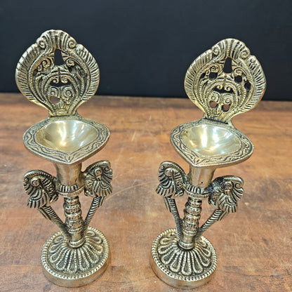 Brass Oil Lamp Diya Pair For Home Temple Decor Showpiece 9 Inch by vendor-unknown - Spiritual (View 3)