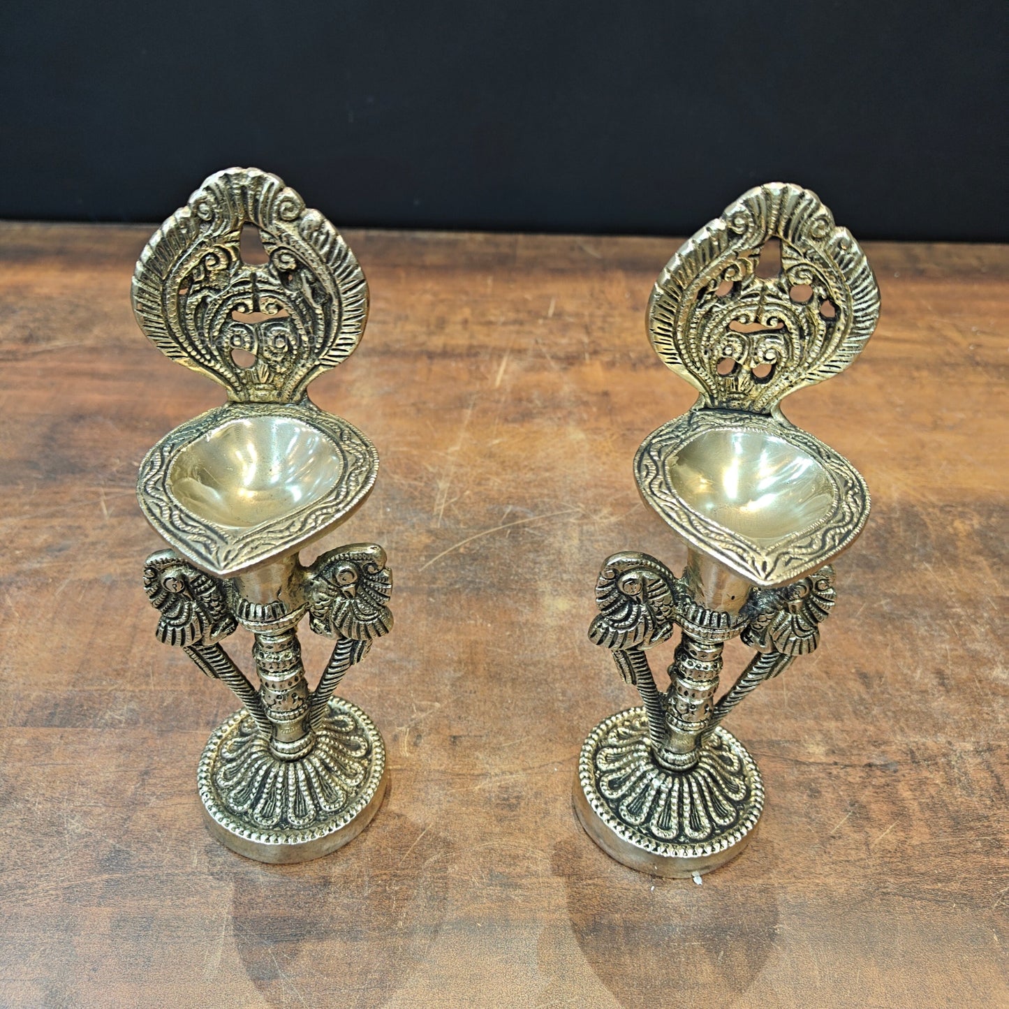 Brass Oil Lamp Diya Pair For Home Temple Decor Showpiece 9 Inch