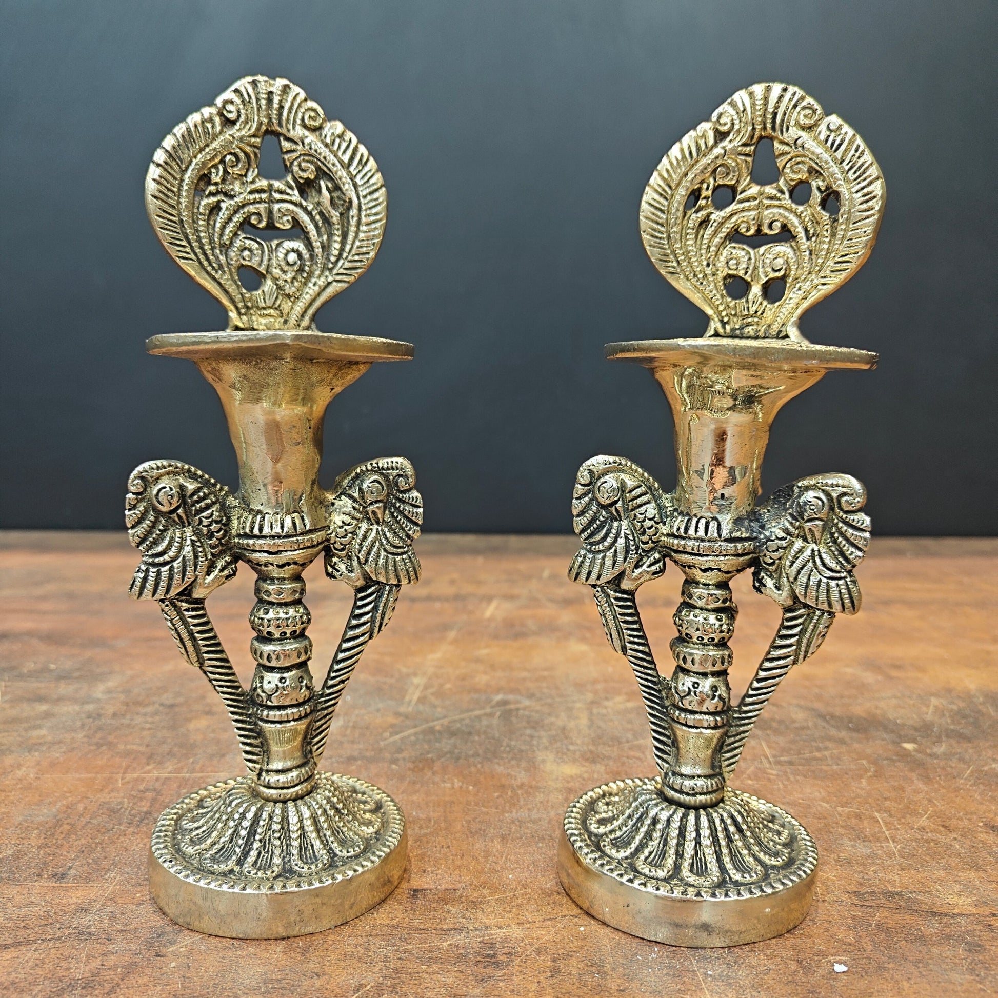 Brass Oil Lamp Diya Pair For Home Temple Decor Showpiece 9 Inch - Image 5