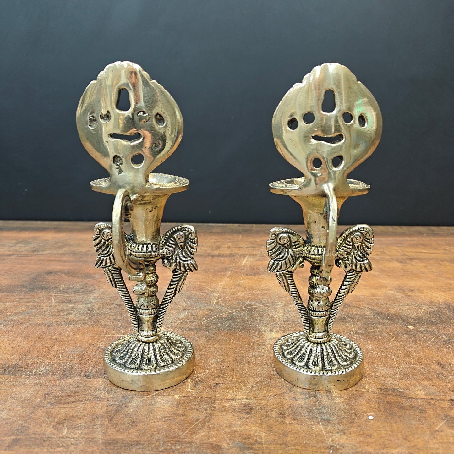 Brass Oil Lamp Diya Pair For Home Temple Decor Showpiece 9 Inch