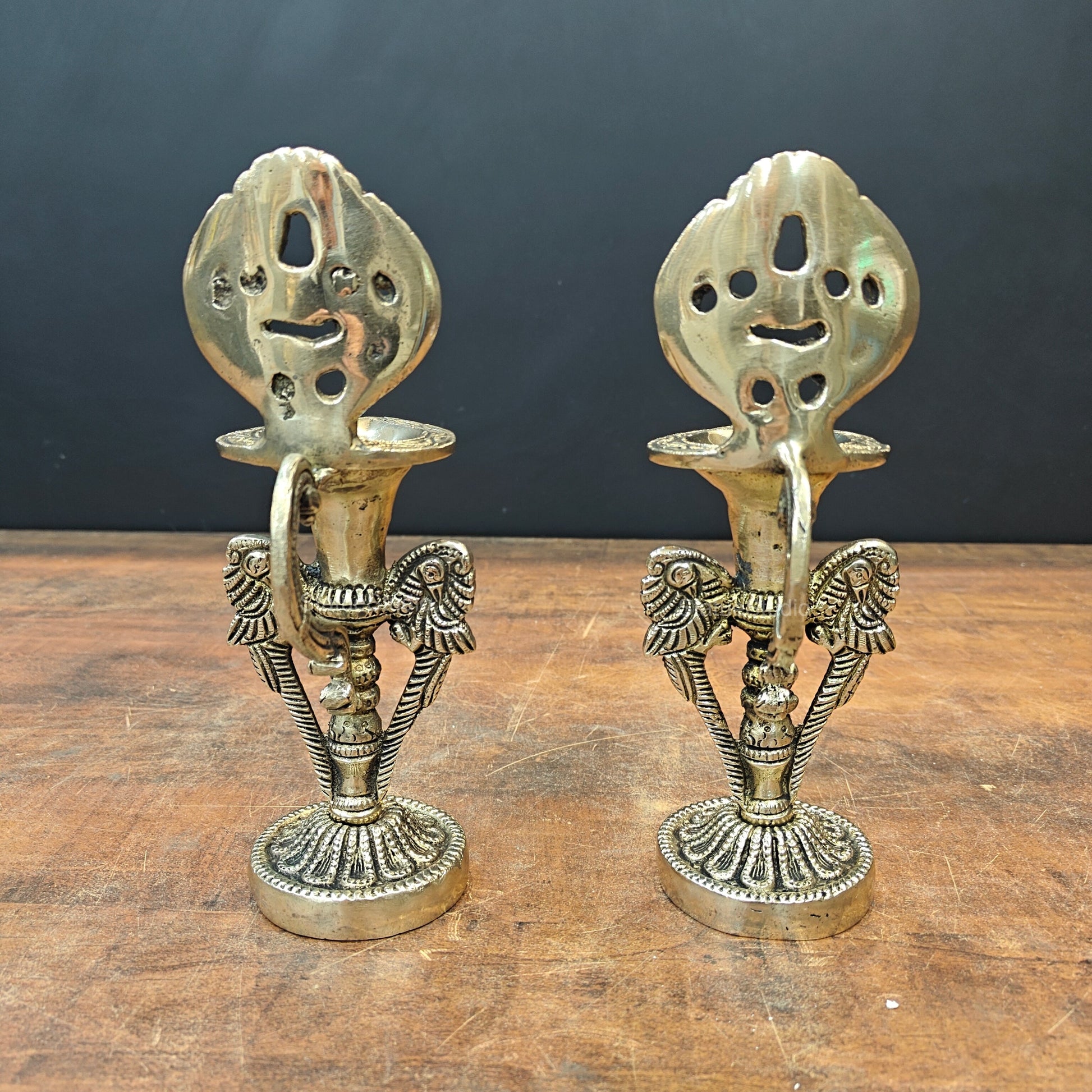 Brass Oil Lamp Diya Pair For Home Temple Decor Showpiece 9 Inch - Image 7