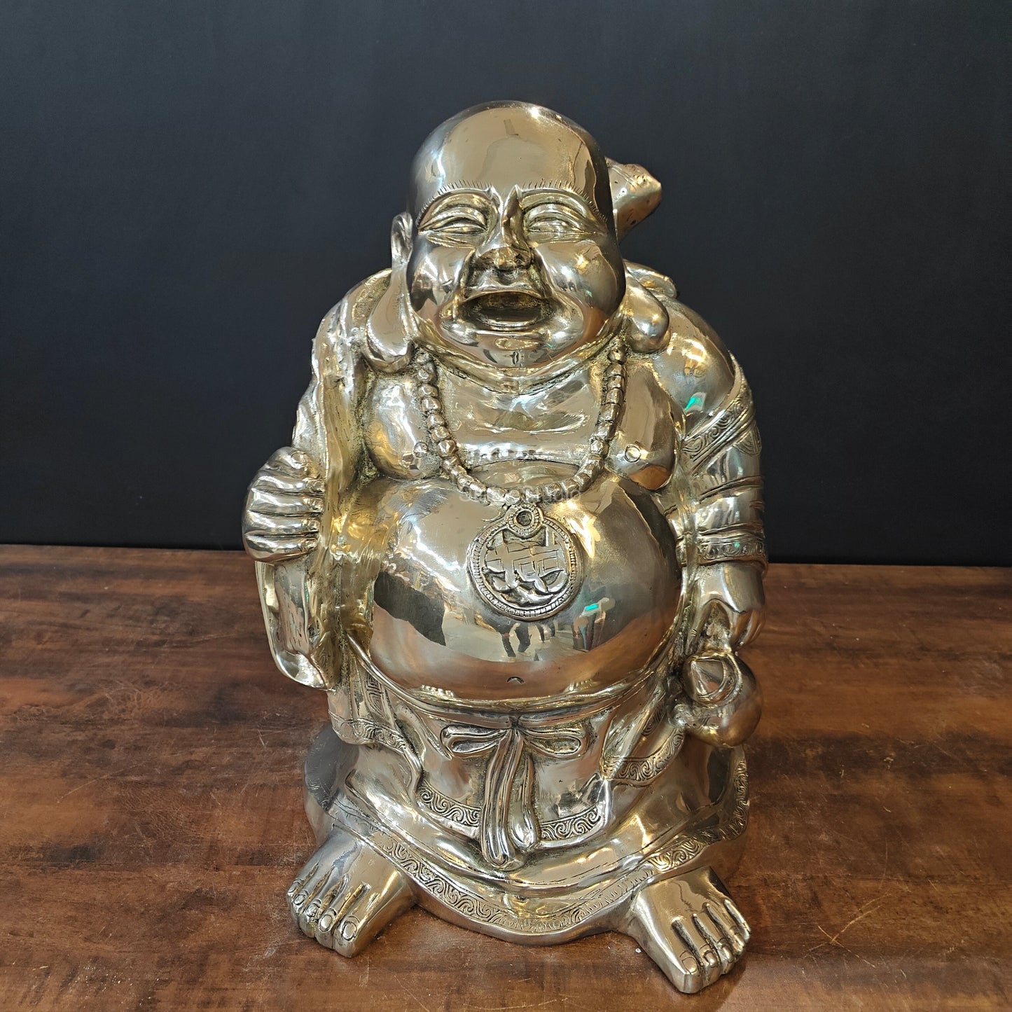 Brass Laughing Buddha Statue Good Luck 21 Inches