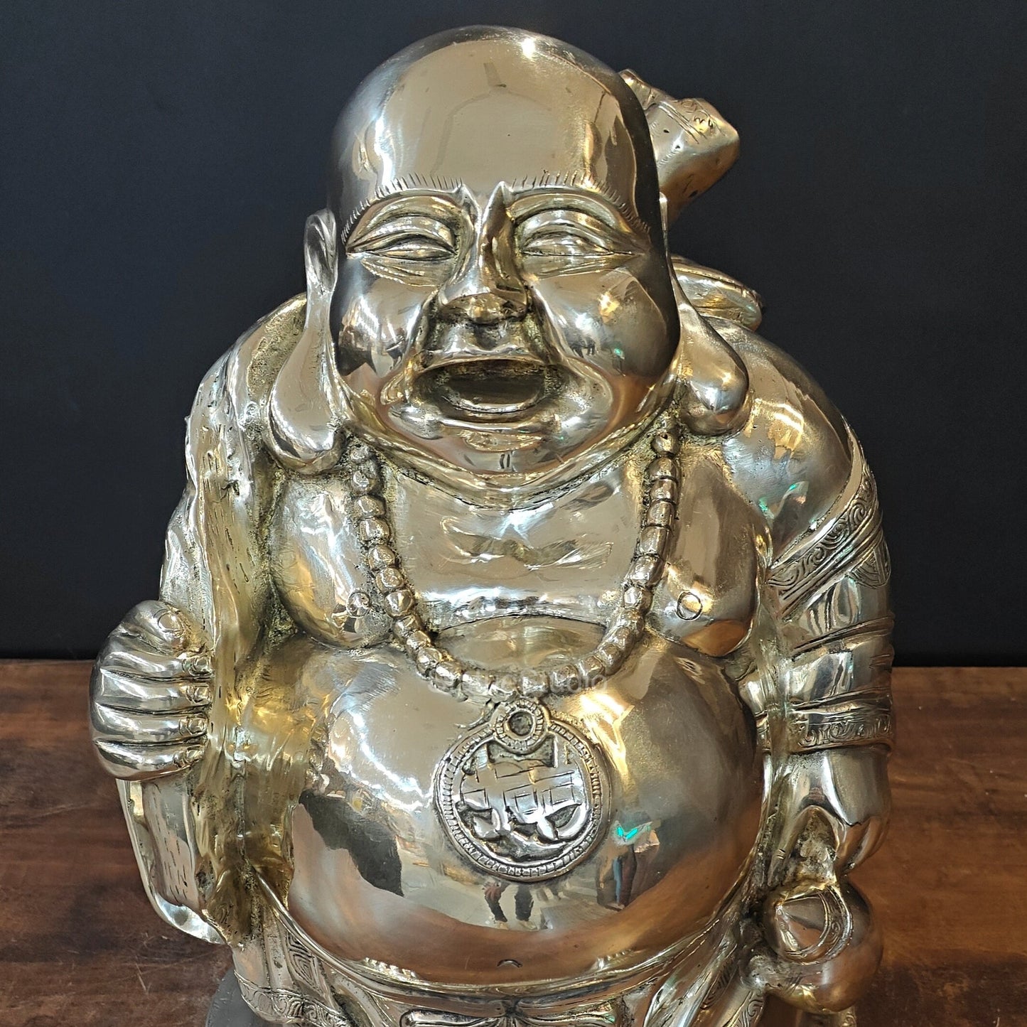 Brass Laughing Buddha Statue Good Luck 21 Inches