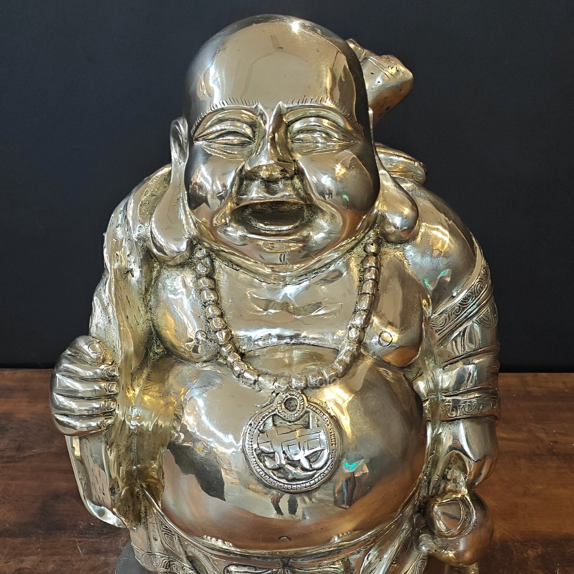 Brass Laughing Buddha Statue Good Luck 21 Inches - Image 2