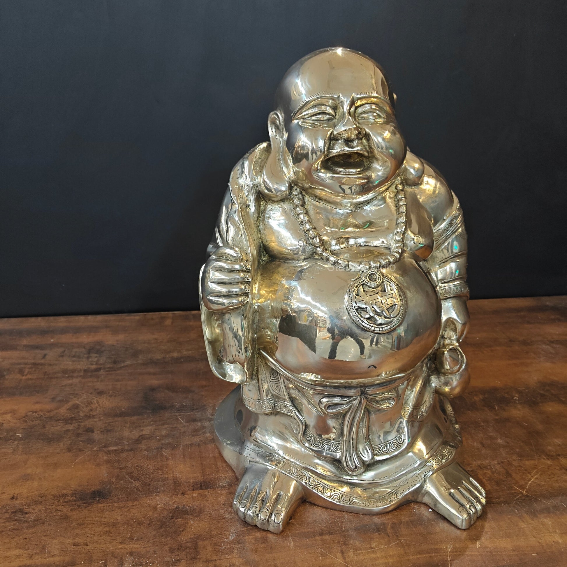 Brass Laughing Buddha Statue Good Luck 21 Inches - Image 4