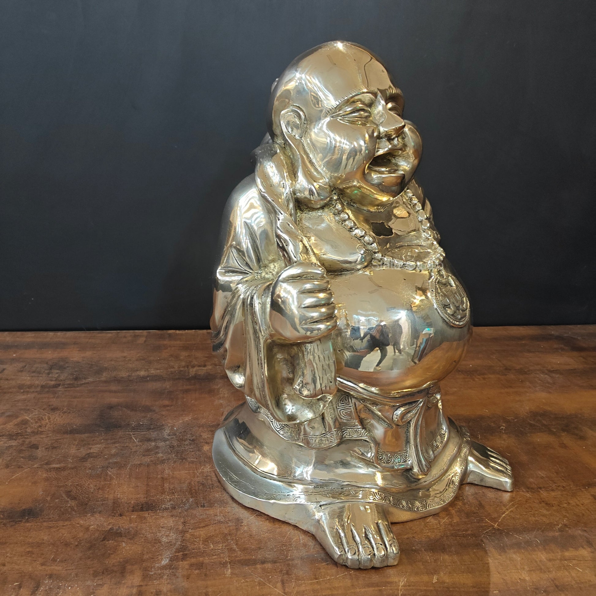 Brass Laughing Buddha Statue Good Luck 21 Inches - Image 5