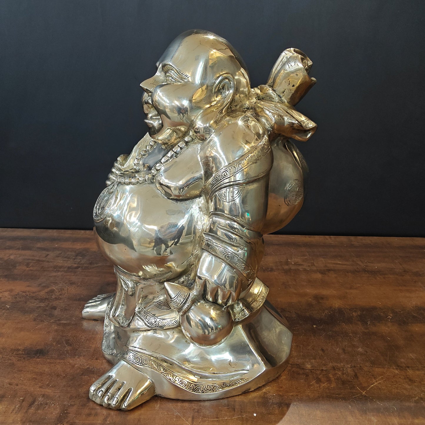 Brass Laughing Buddha Statue Good Luck 21 Inches