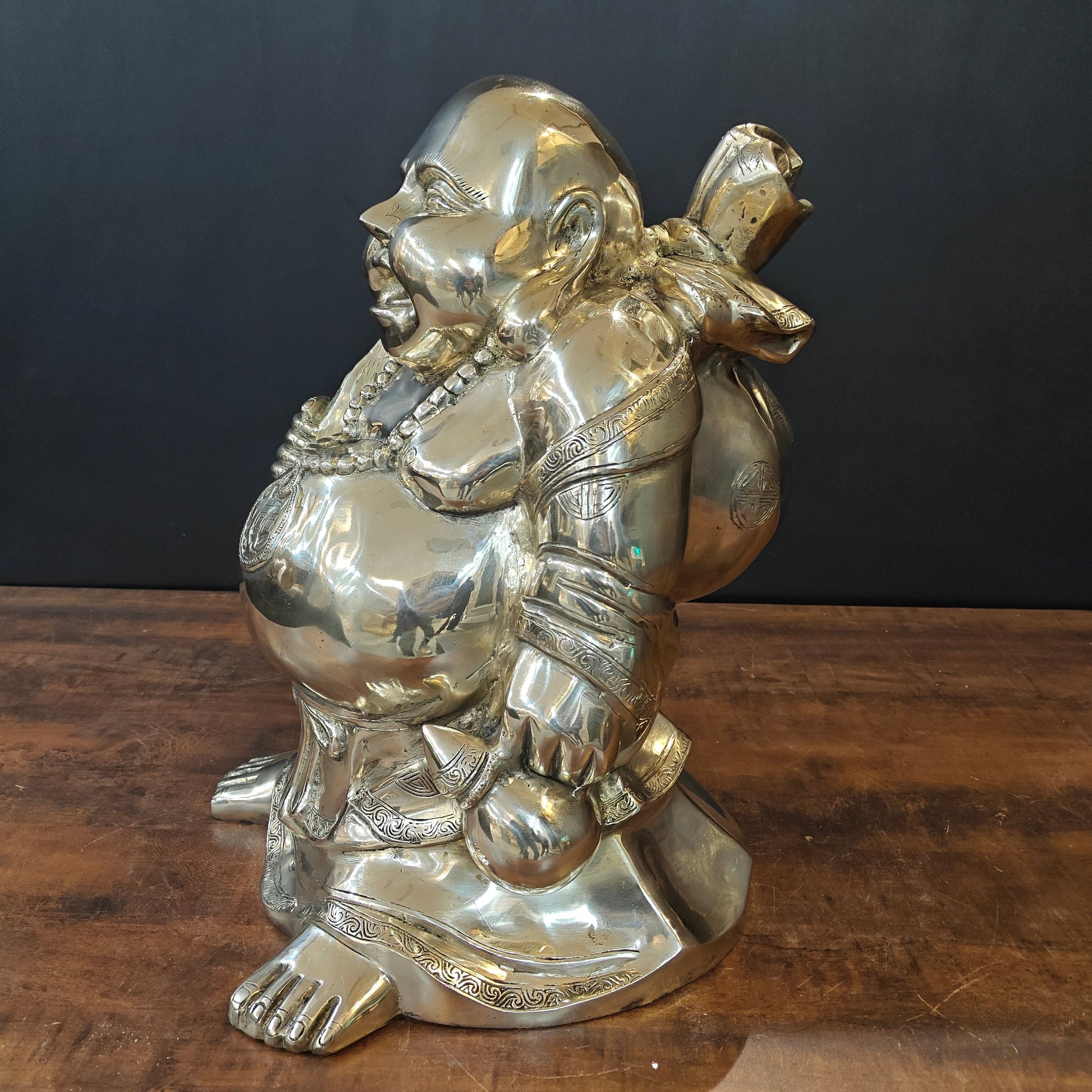Brass Laughing Buddha Statue Good Luck 21 Inches - Image 6