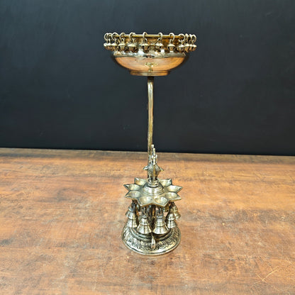 Brass Antique Peacock Urli with Diya and Hanging Bells 15'' by vendor-unknown - Decor (View 7)