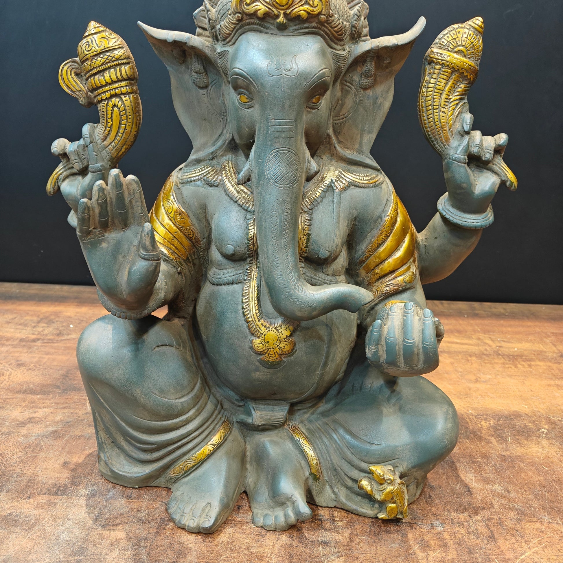 Brass Ganpati Idol In Antique Gold Finish 21 inches - Image 6