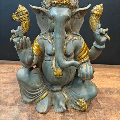 Brass Ganpati Idol In Antique Gold Finish 21 inches by vendor-unknown - Hindu Gods (View 6)