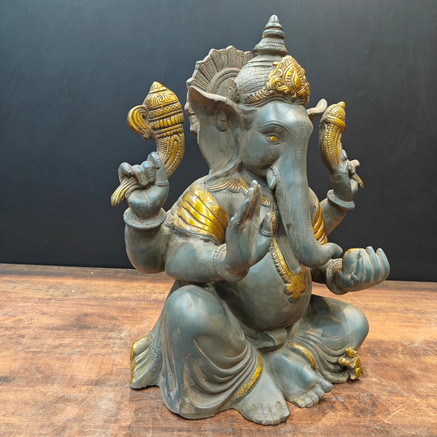 Brass Ganpati Idol In Antique Gold Finish 21 inches