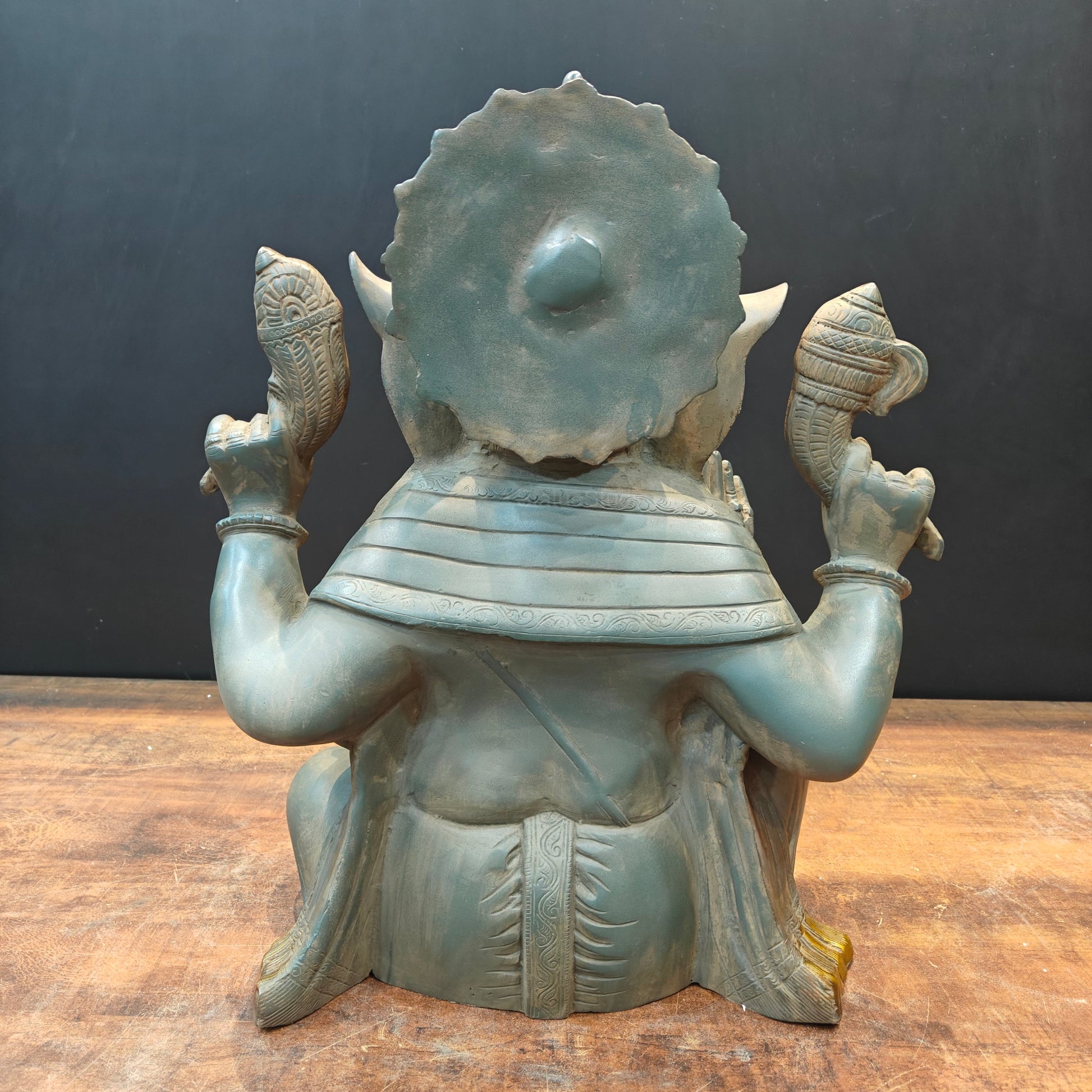 Brass Ganpati Idol In Antique Gold Finish 21 inches - Image 8