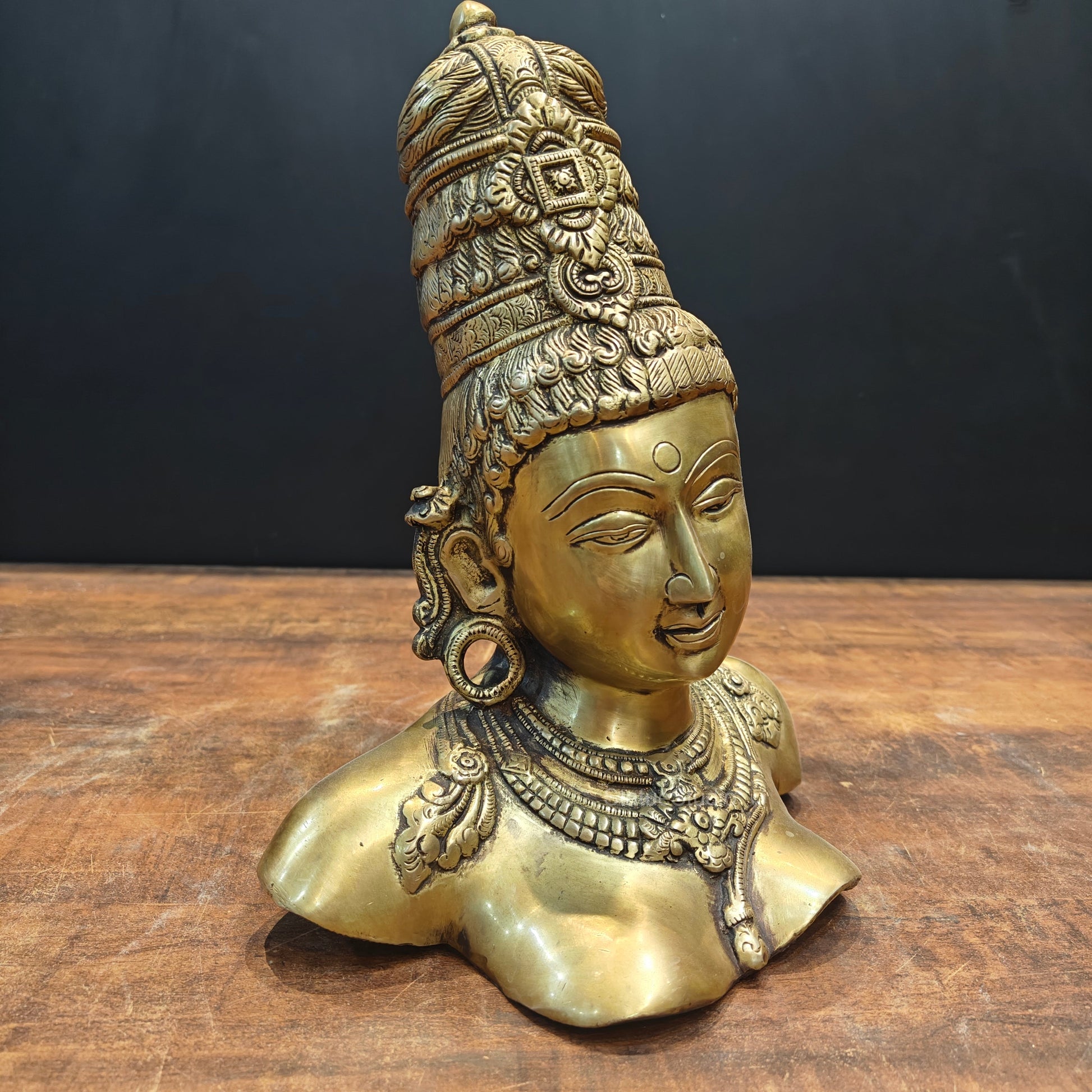 Brass Devi Parvati Bust Sculpture 12 Inches - Image 6