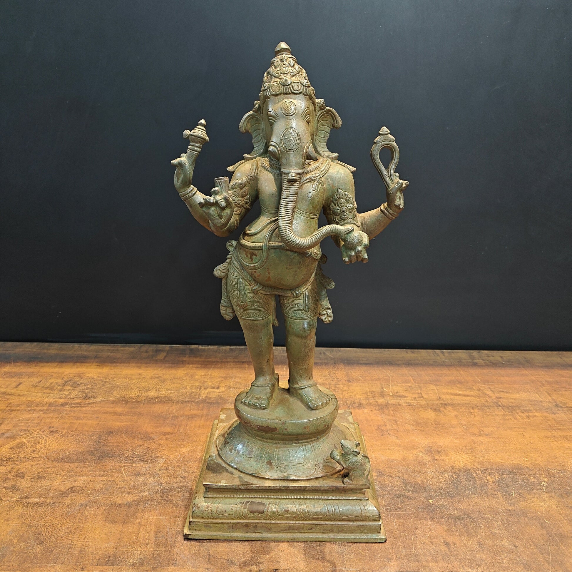 Brass Standing Ganesha Idol Antique Finish 19 Inches - Image 3