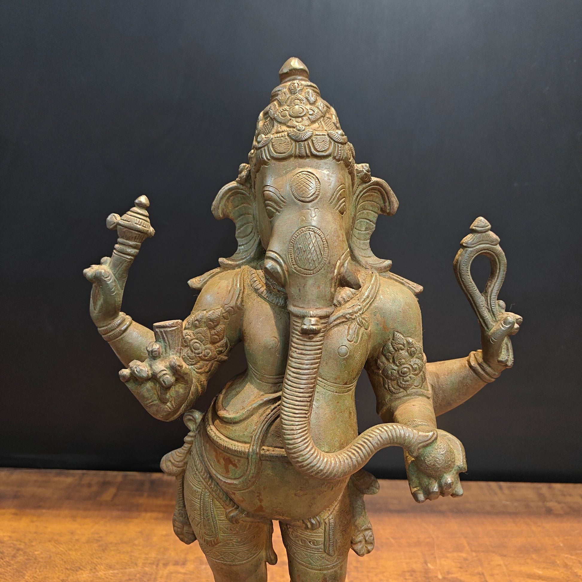 Brass Standing Ganesha Idol Antique Finish 19 Inches - Image 2