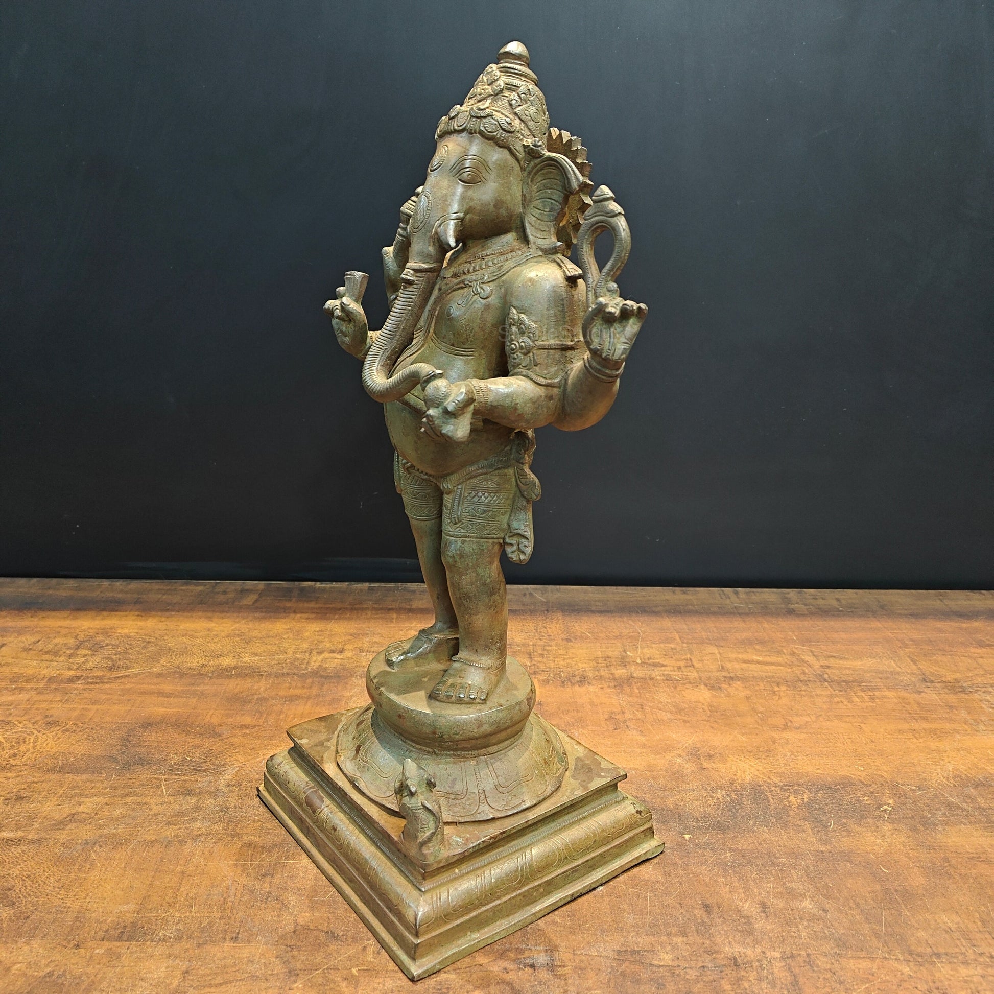 Brass Standing Ganesha Idol Antique Finish 19 Inches - Image 5